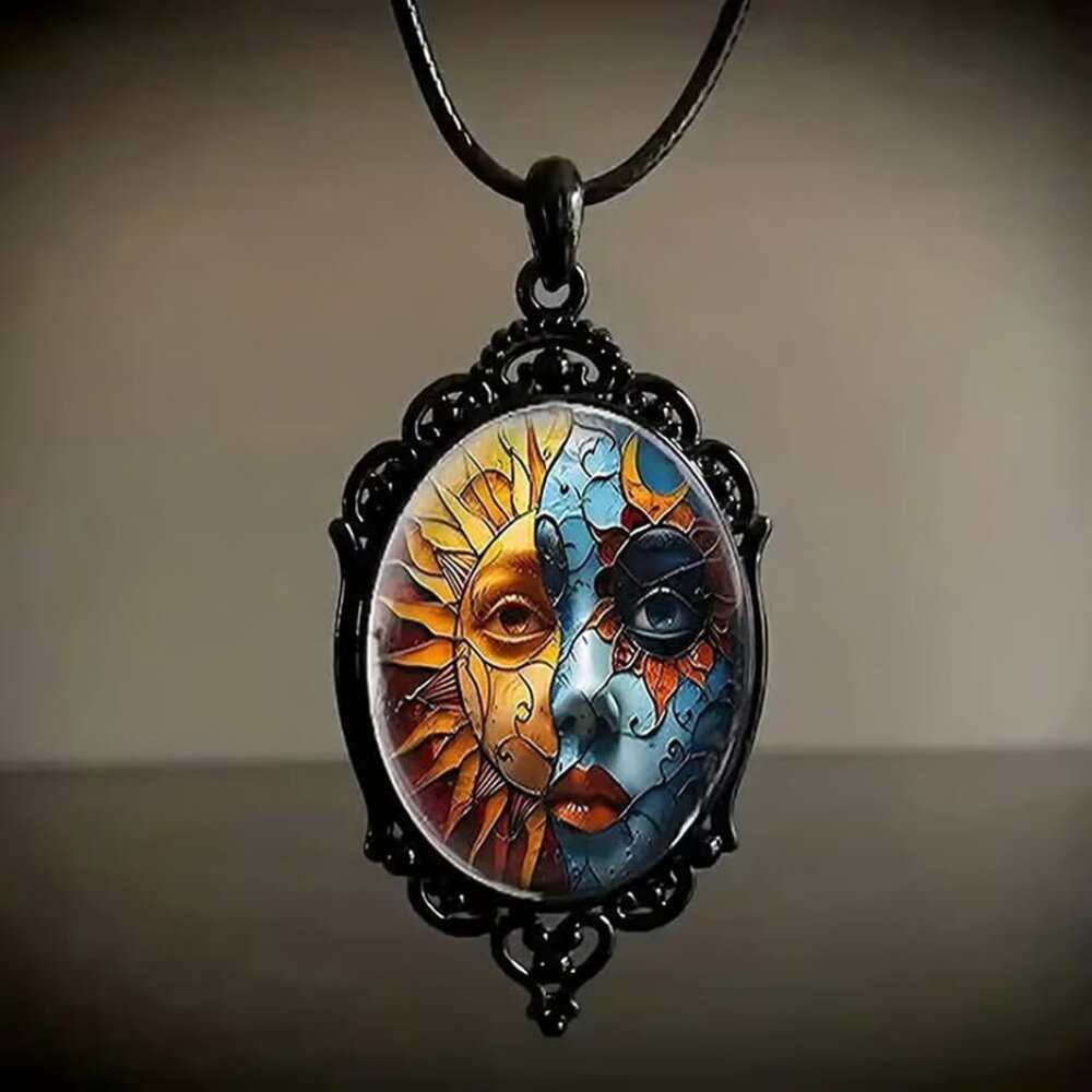 Black CELESTIAL Sun Moon Pendant Necklace